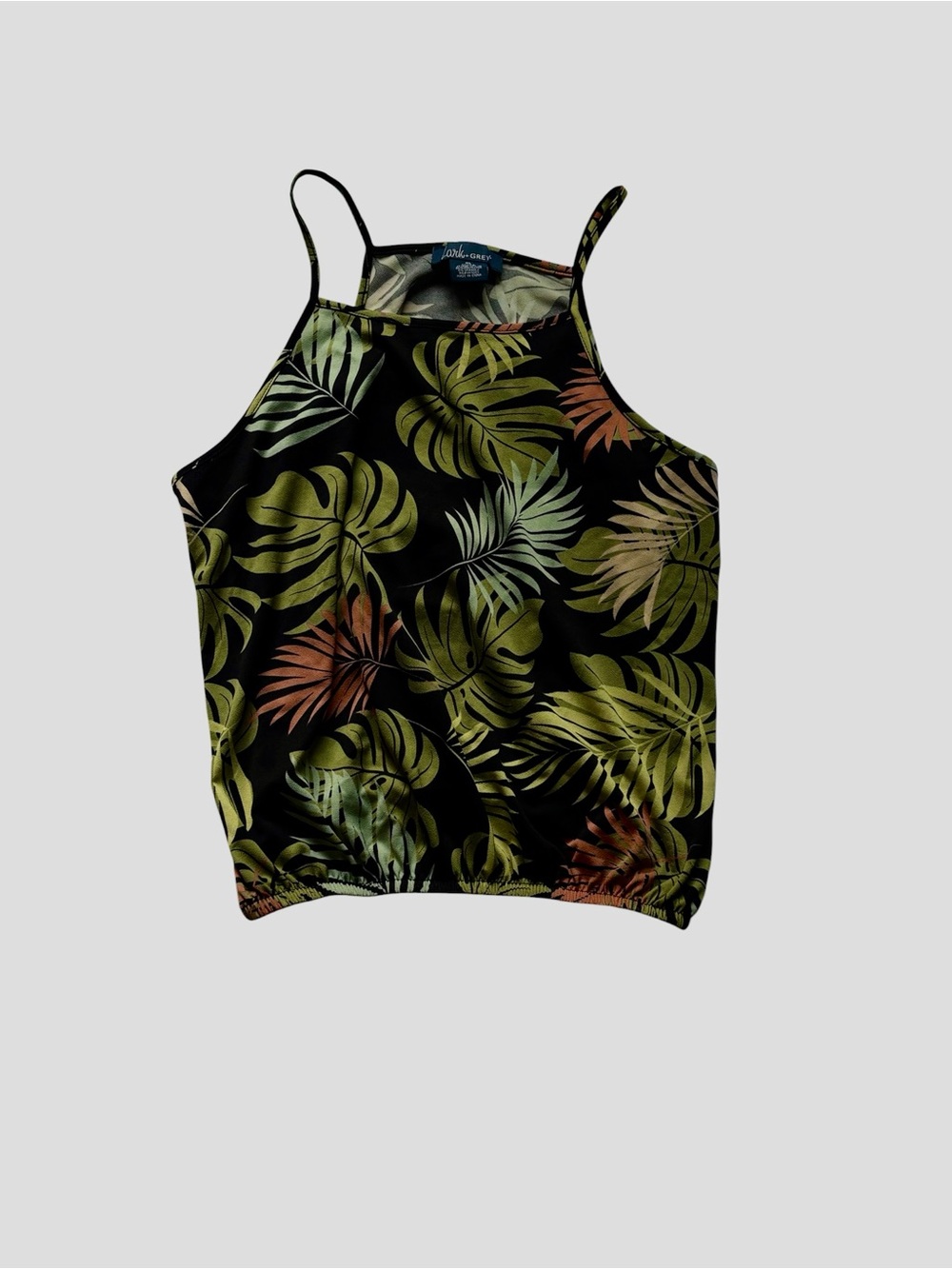 Tropical Leaf Print Spaghetti Strap Camisole - Black & Green
